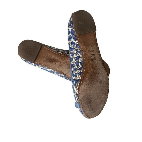 TORY BURCH AADEN Ballet Flat Leopard Raffia Leather Gold Logo Women's US 6.5 - Picture 5 of 8
